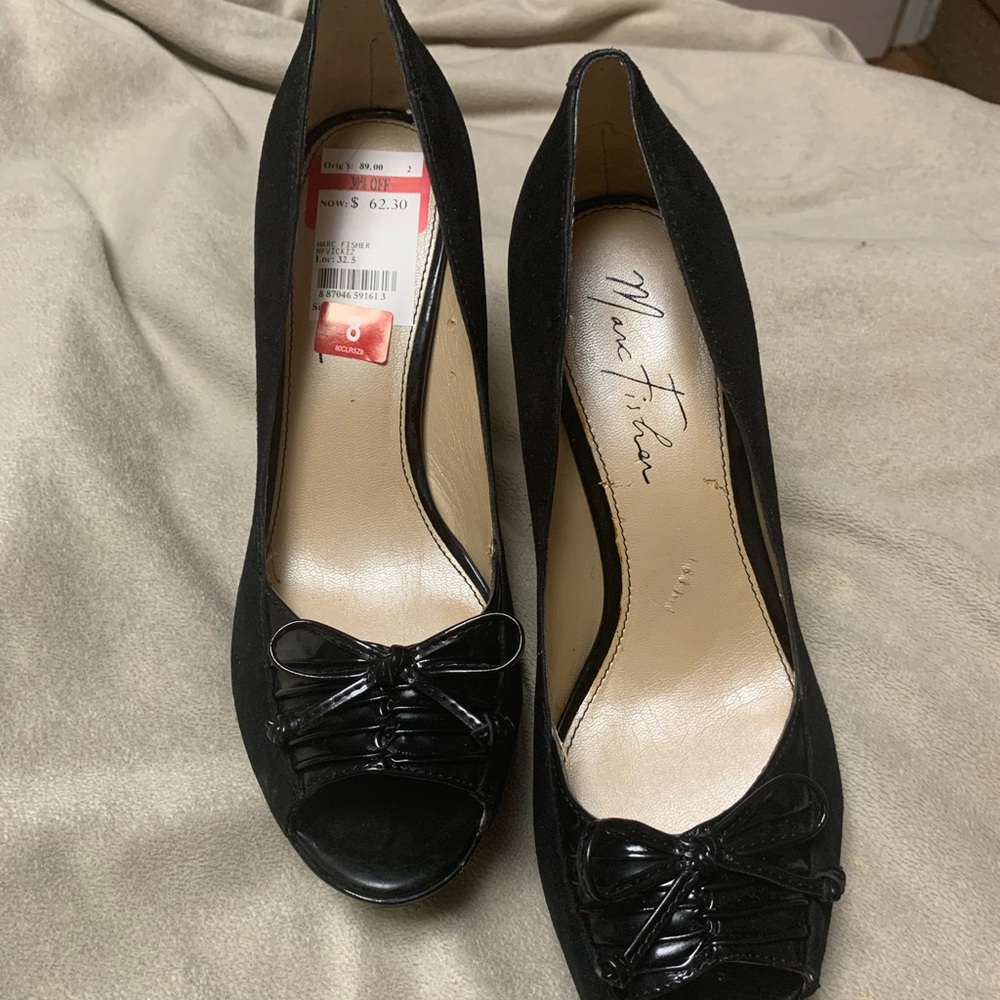 Marc Fisher Black Multi Suede Heels